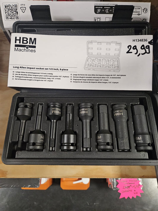 Jeu de douilles à chocs longues 6 pans ½″ – HBM (8 pièces) VCR Pièces Auto