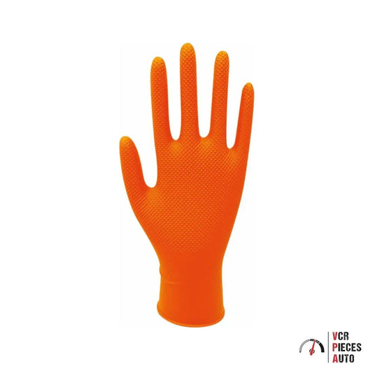Gants jetables nitrile 240mm orange - VCR Pièces Auto
