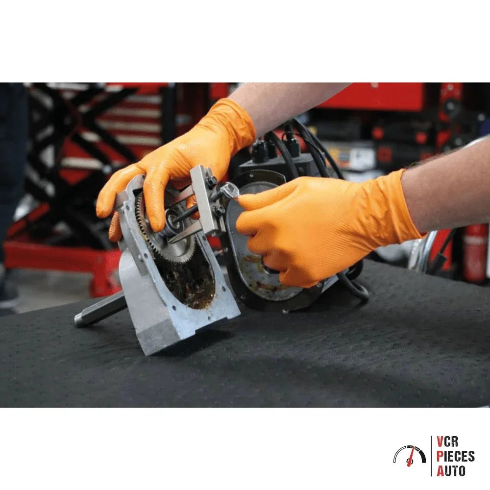 Gants jetables nitrile 240mm orange - VCR Pièces Auto