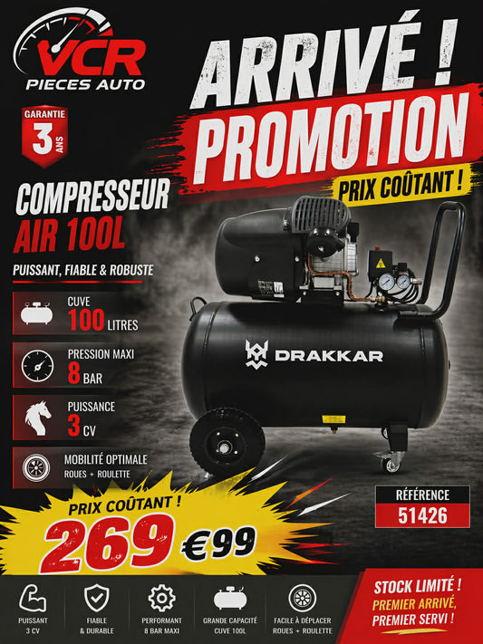 Compresseur 100l drakkar VCR Pièces Auto